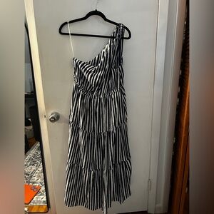 Maurices Navy and White Striped One-Shoulder Dress
